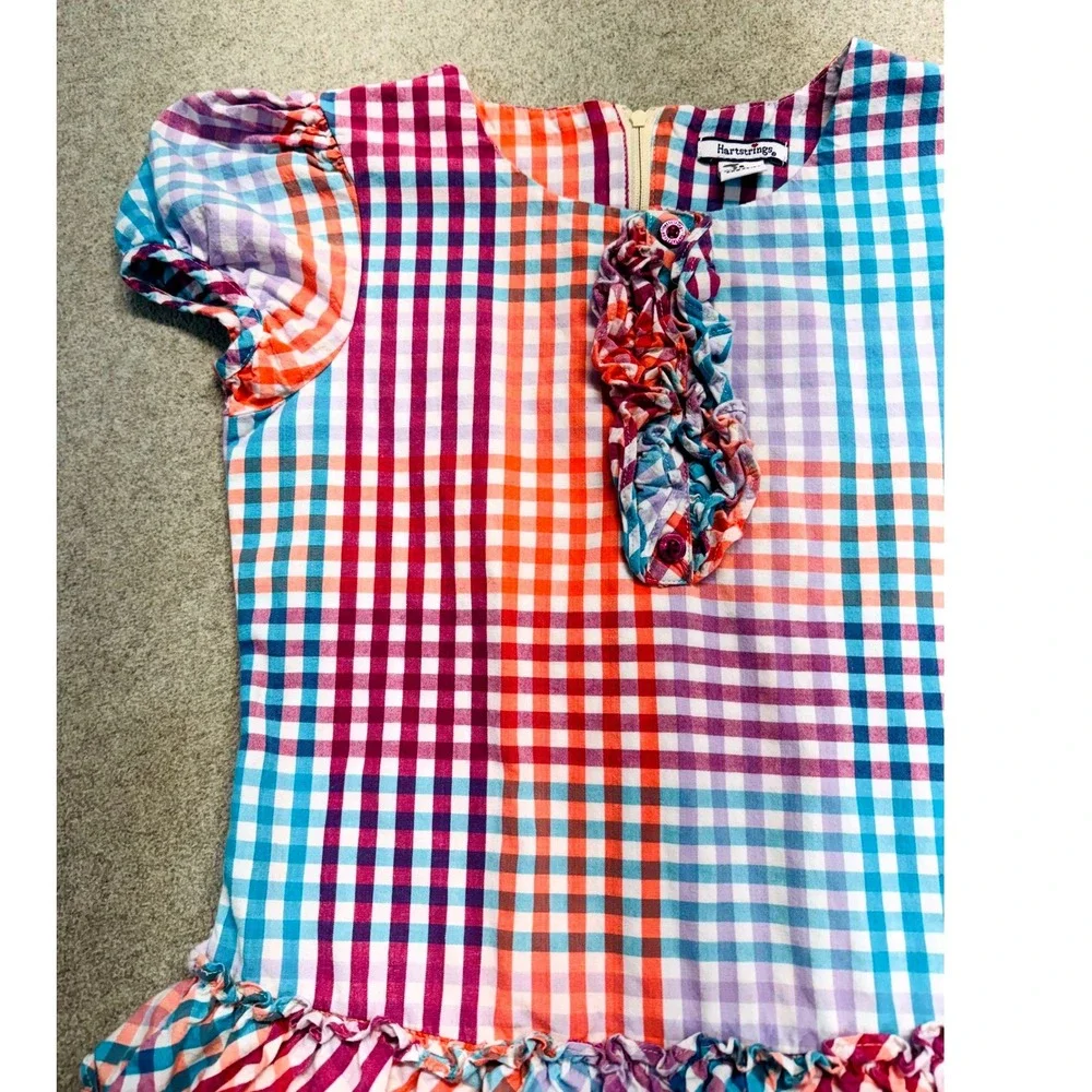 Hartstrings Girls Size 8 Plaid Tiered Ruffle Dress Multicolor Short Sleeve Flowy